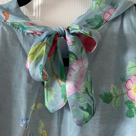 Elena Baldi teal silk blend flower print top with bow tied back sleeveless - Picture 4 of 7